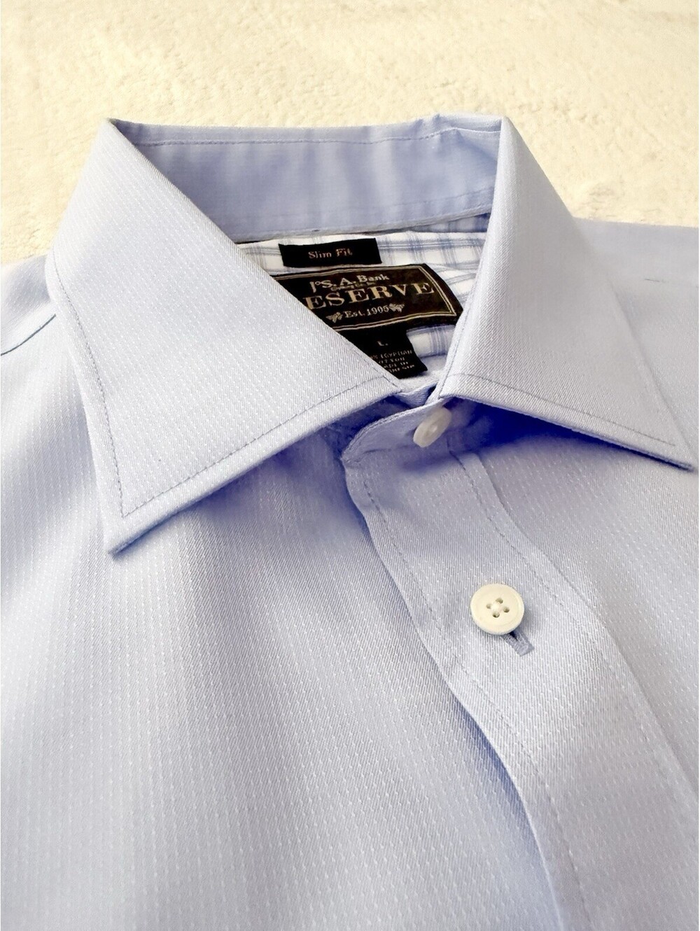 Jos A Bank Reserve Slim Fit Dress Shirt Men’s Large Blue Egyptian Cotton NWOT - Picture 8 of 9